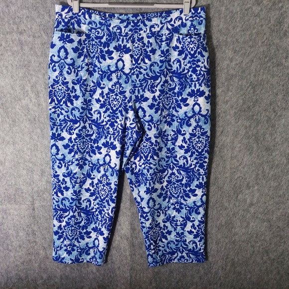 Susan Graver Pants - Susan Graver Plus 1X Pants Pull On Capri Damask Pocket Stretch Cottage Garden